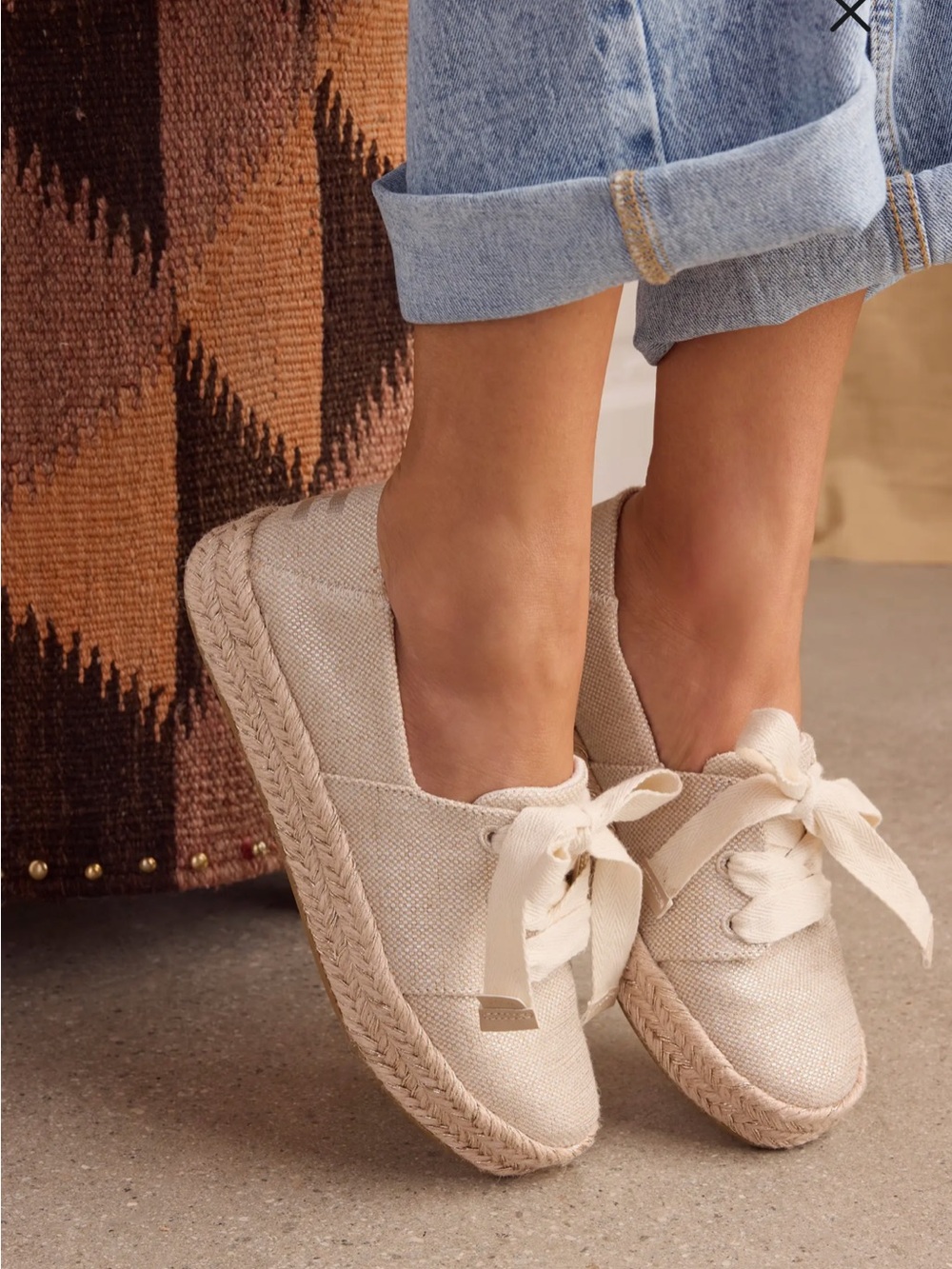 New TOMS Carolina Lace-Up Espadrille Shoes in Gold